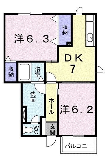 豊橋市浪ノ上町のアパートの間取り