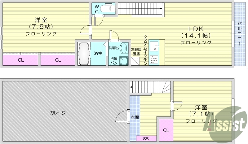 仙台市泉区南光台南のアパートの間取り