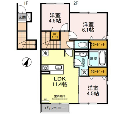 野洲市小篠原のアパートの間取り