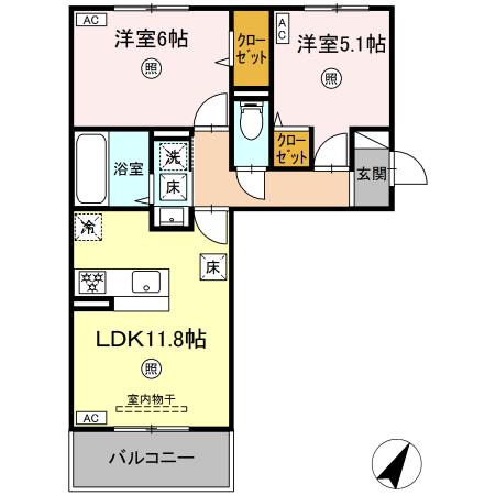 熊本市東区長嶺西のアパートの間取り