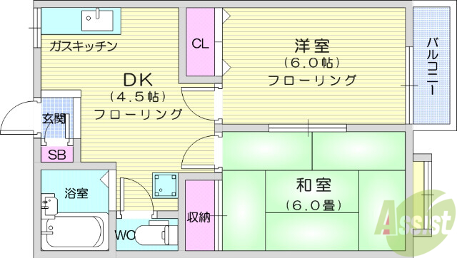 名取市飯野坂のアパートの間取り