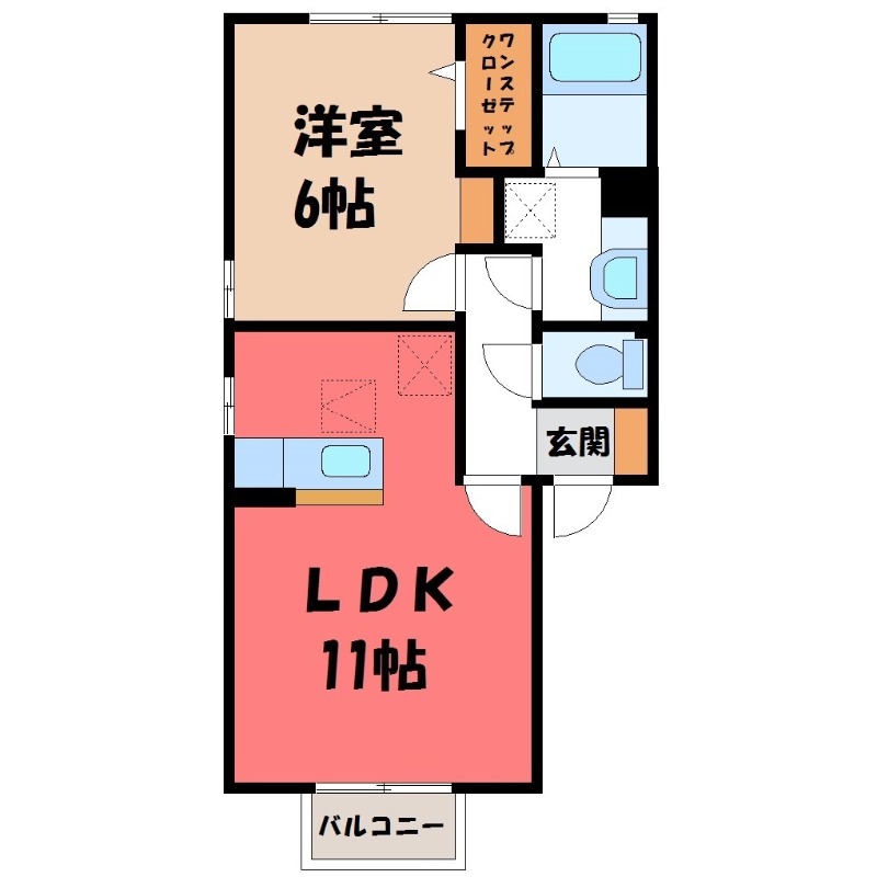 栃木市大平町西野田のアパートの間取り