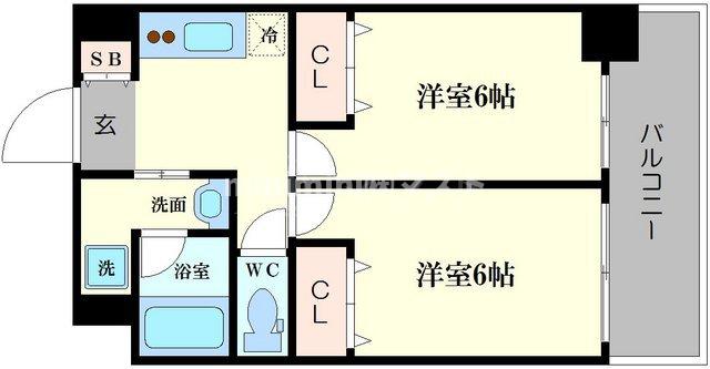 地下鉄御堂筋線 大国町駅 徒歩12分 15階建 築9年の間取り写真
