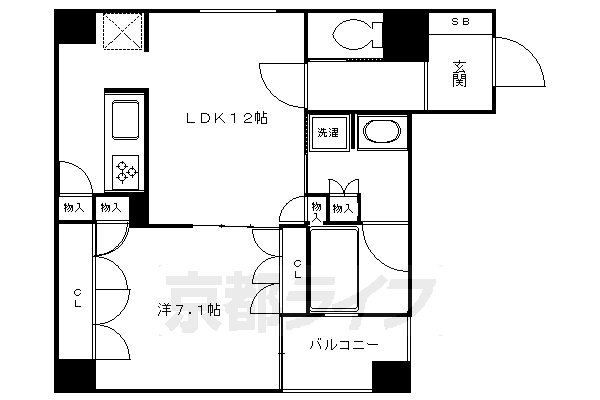 京都市下京区悪王子町のマンションの間取り