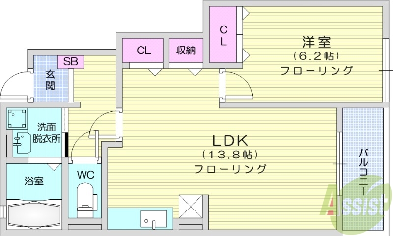 岩沼市南長谷のアパートの間取り