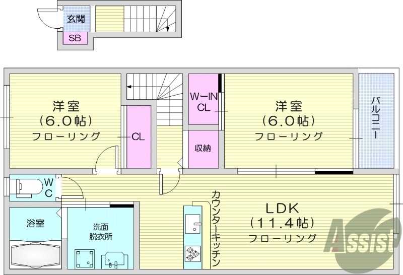 岩沼市押分のアパートの間取り