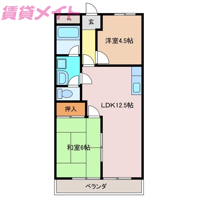 いなべ市大安町石榑東のアパートの間取り