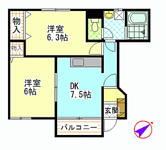 広島市安佐南区安東のアパートの間取り