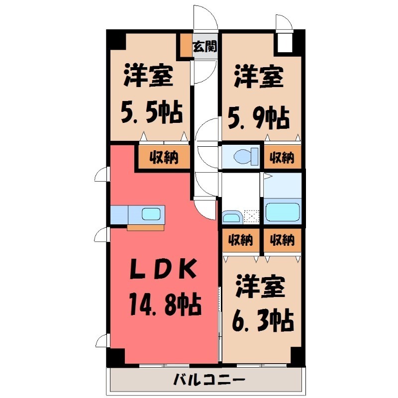 宇都宮市東宿郷のマンションの間取り