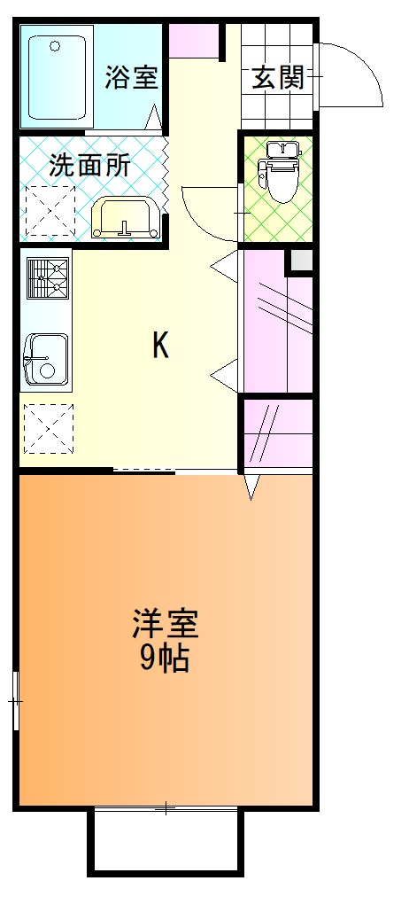 スペースフォース３号室西角９帖の間取り