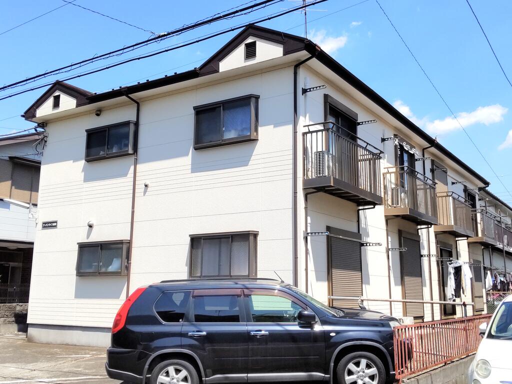 建物外観　南西向き、広めの居室・キッチン、ミニコープ徒歩２分