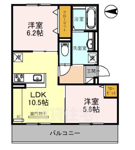 京都市右京区嵯峨折戸町のアパートの間取り