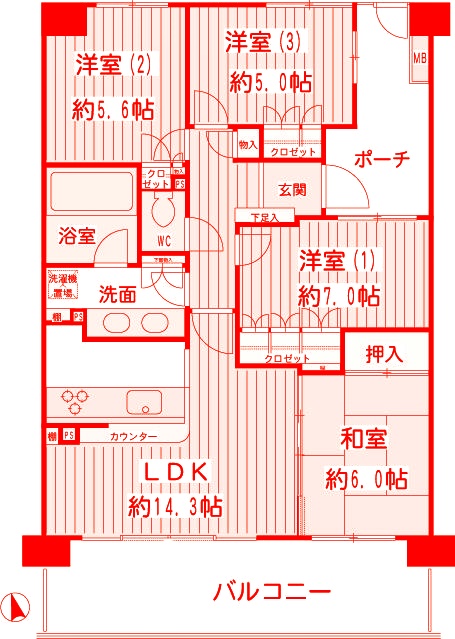 川崎市川崎区小田栄のマンションの間取り