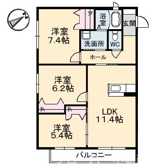 三豊市高瀬町下勝間のアパートの間取り