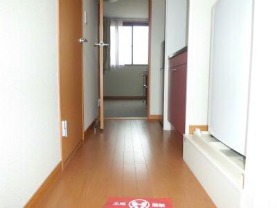 玄関　手前通路がフローリング。奥居室がカーペット敷きです。