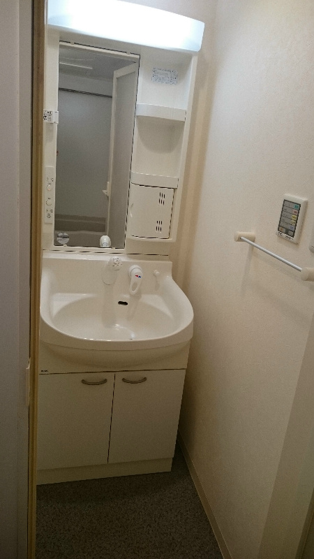 洗面設備　独立洗面台は、シャワーノズル付きで、朝便利です！