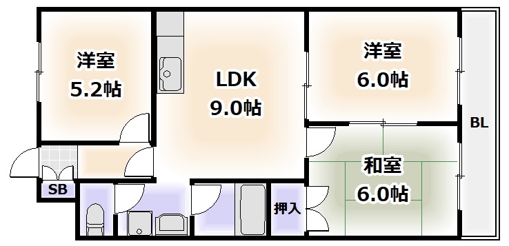 大阪市浪速区恵美須西のマンションの間取り