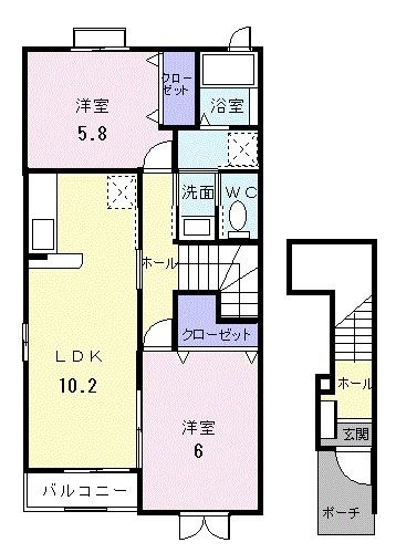 福津市福間南のアパートの間取り