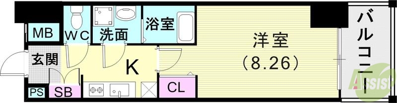 神戸市兵庫区三川口町のマンションの間取り