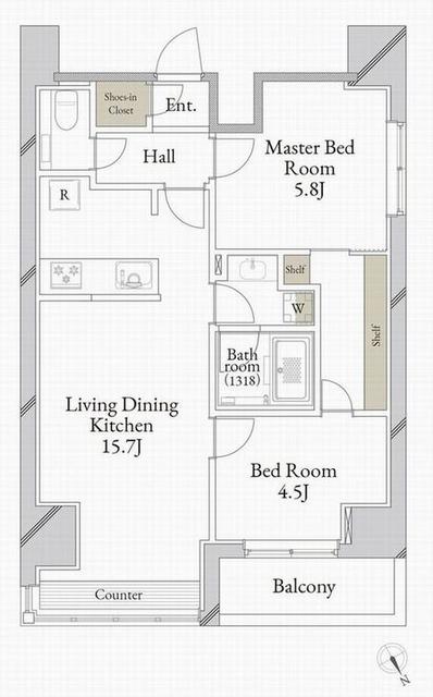 【中央区八丁堀のマンションの間取り】