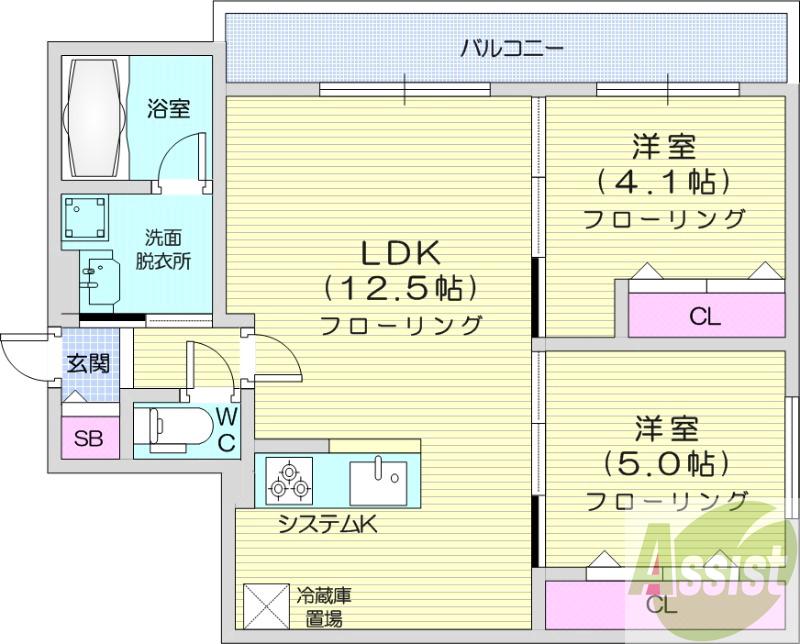 地下鉄東西線 二十四軒駅 徒歩6分 5階建 築2年の間取り写真