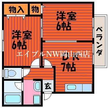 岡山市南区下中野のアパートの間取り