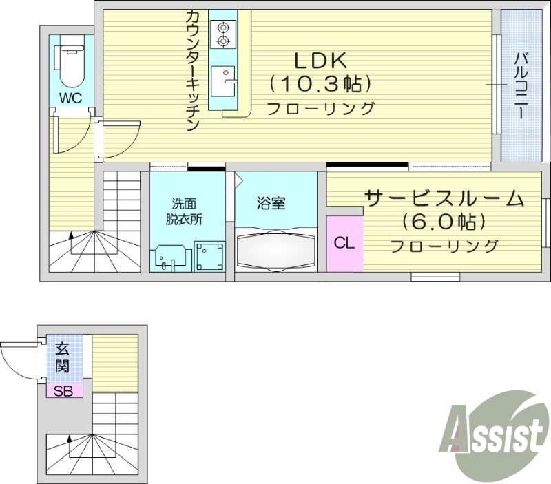 塩竈市小松崎のアパートの間取り