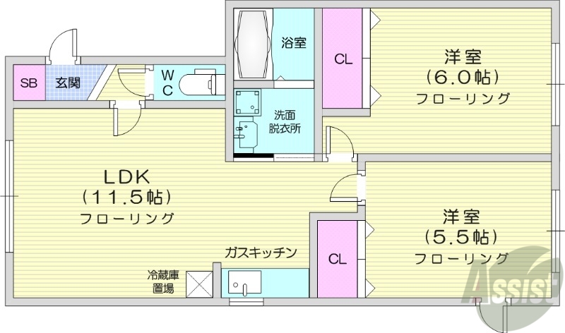 札幌市中央区北十四条西のアパートの間取り