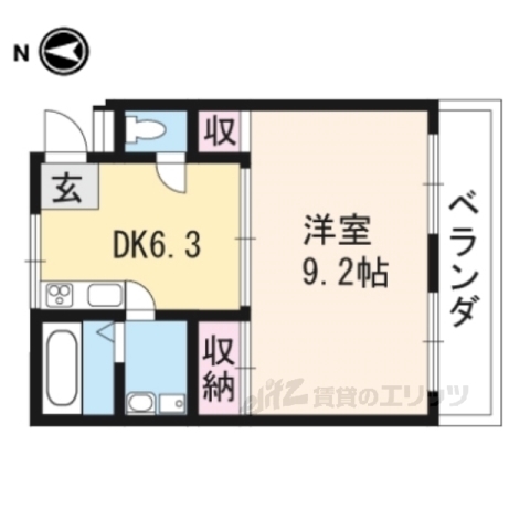 京都市山科区御陵田山町のマンションの間取り