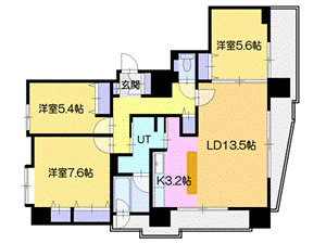 札幌市厚別区大谷地東のマンションの間取り