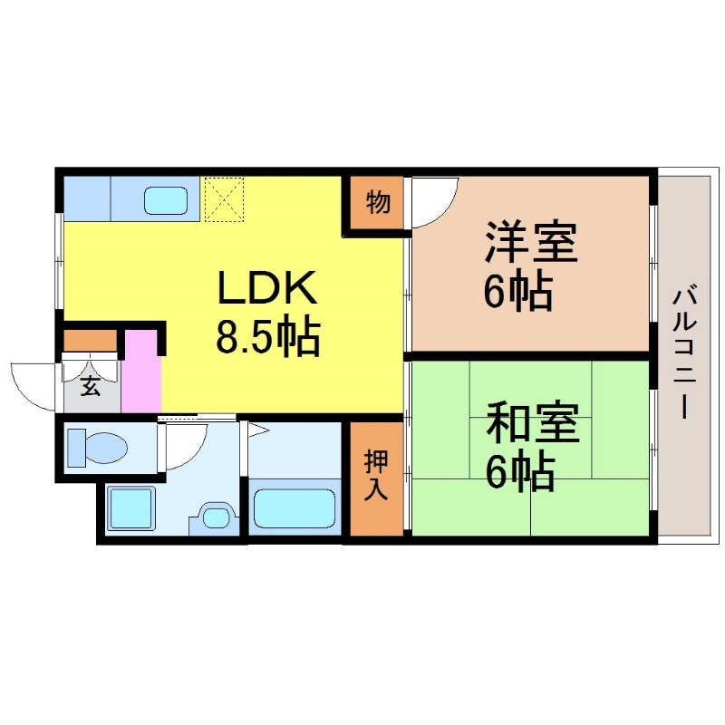 地下鉄鶴舞線 いりなか駅 徒歩3分 2階建 築38年の間取り写真
