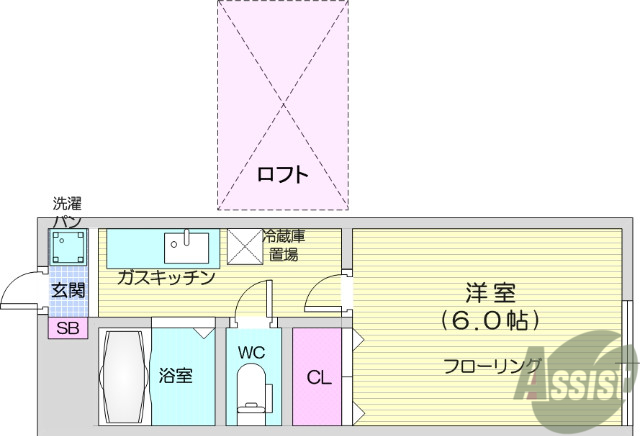 仙台市若林区六丁の目南町のアパートの間取り