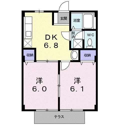 熊本市北区下硯川のアパートの間取り