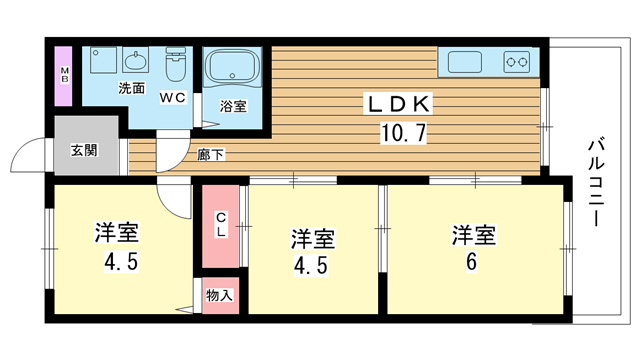 【豊中市柴原町のマンションの間取り】