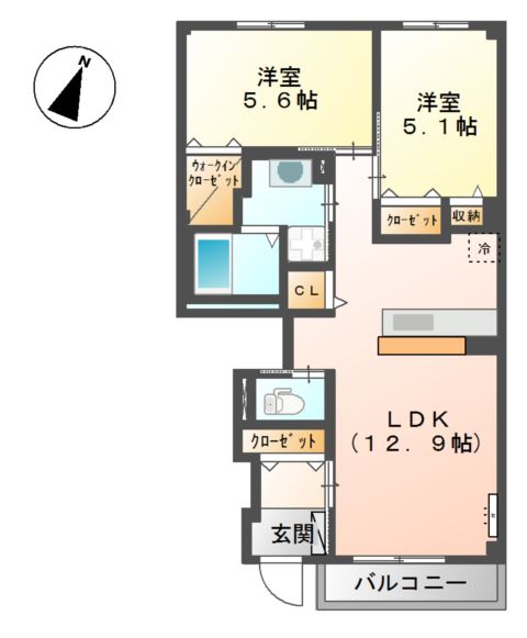 唐津市浜玉町横田下のアパートの間取り