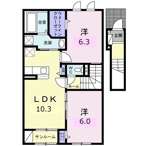 敦賀市石ケ町のアパートの間取り