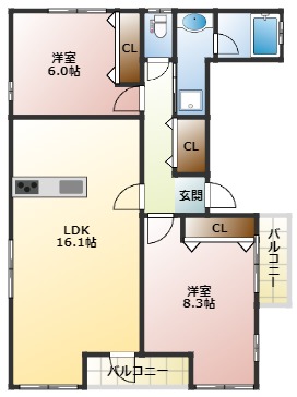 神戸市東灘区田中町のマンションの間取り