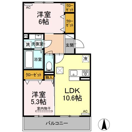 熊本市中央区八王寺町のアパートの間取り