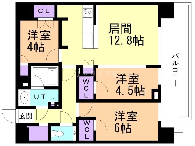 【札幌市中央区大通東のマンションの間取り】