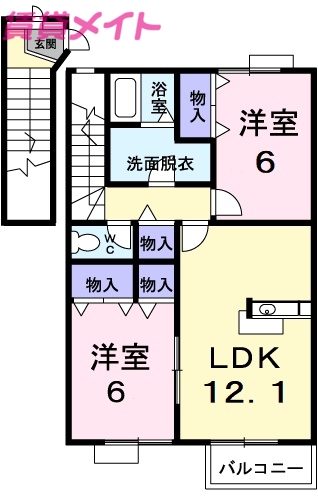 鈴鹿市弓削のアパートの間取り