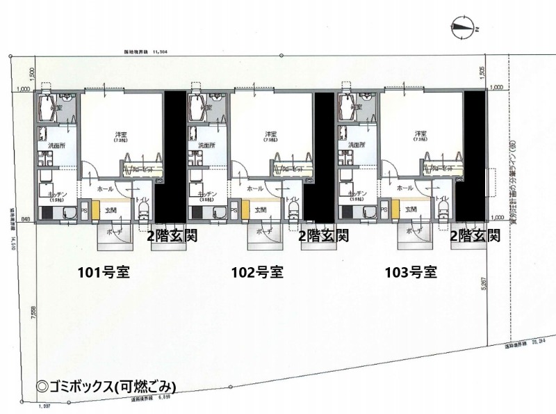 新築1K、阿那賀の間取り