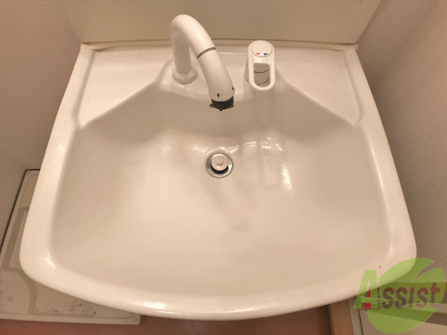 洗面設備　洗面台です。広めで使い勝手もよさそうですね。