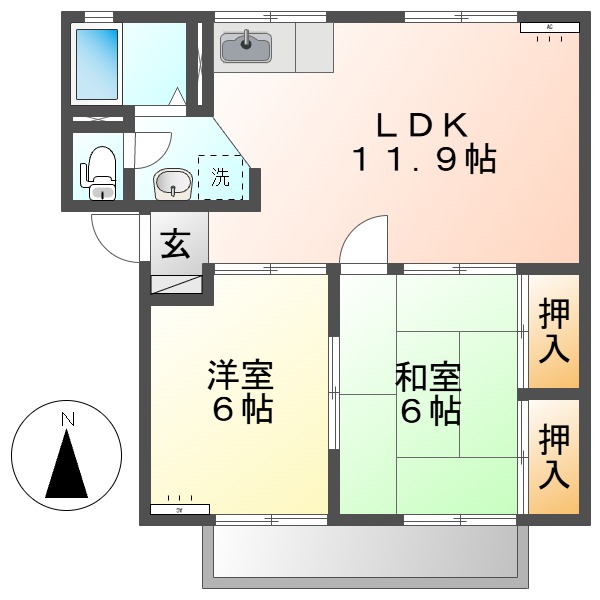 ＪＲ吉備線 東総社駅 徒歩6分 2階建 築35年の間取り写真