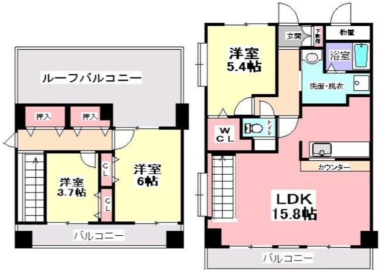 ＪＲ武蔵野線 三郷駅 徒歩5分 5階建 築24年の間取り写真