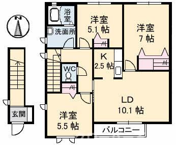 丸亀市飯山町下法軍寺のアパートの間取り