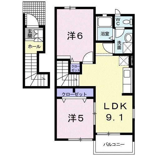 朝倉郡筑前町高上のアパートの間取り