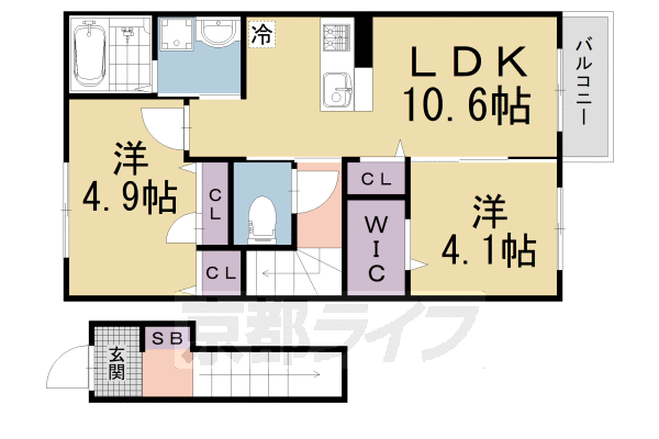 京都市山科区音羽山等地のアパートの間取り