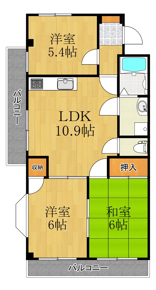 川崎市中原区今井西町のマンションの間取り