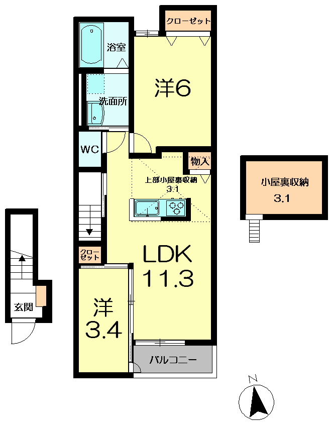 木津川市城山台のアパートの間取り