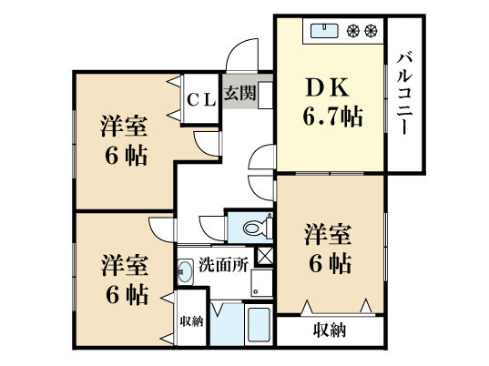 京田辺市興戸町田のマンションの間取り